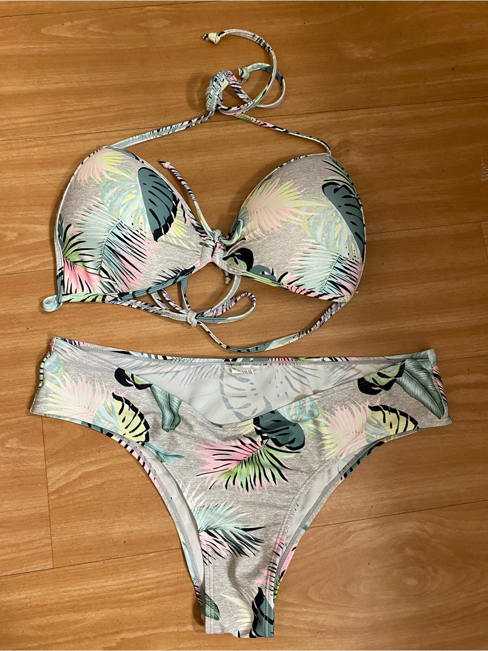 Tropical Leaf Print Bikini Set - Pastel Multi